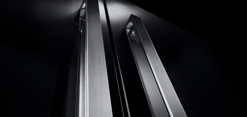 The handles on a JennAir Refrigerator. 